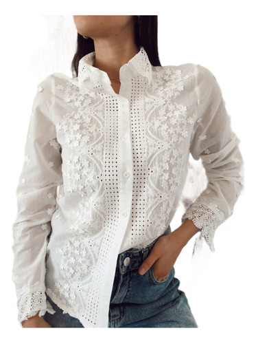 Camisa Broderie Bordada Boho Chic Blusa Encaje Premium Hindú