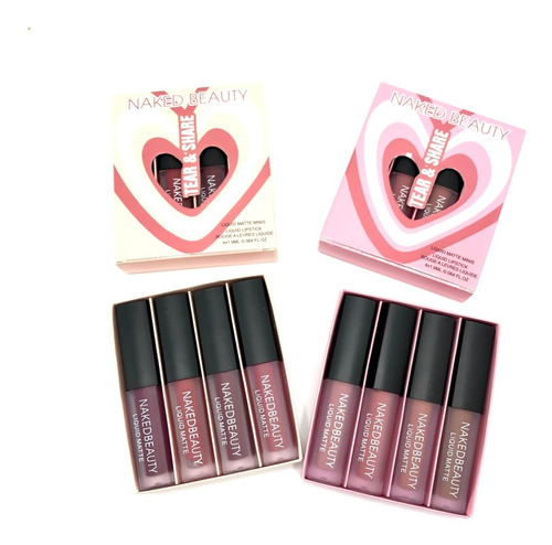 Set X4 Mini Labiales Matte Rosas Nudes Tear & Share