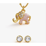 Colección Aretes Y Collar Elefante Elefanti Pink Yanbal Nuev