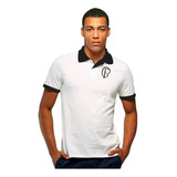 Camisa Pólo Corinthians Retrô Masculina Casual Branca Preta