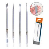 Kit Espátula Palito Desencravador Raspador Manicure Aço Inox