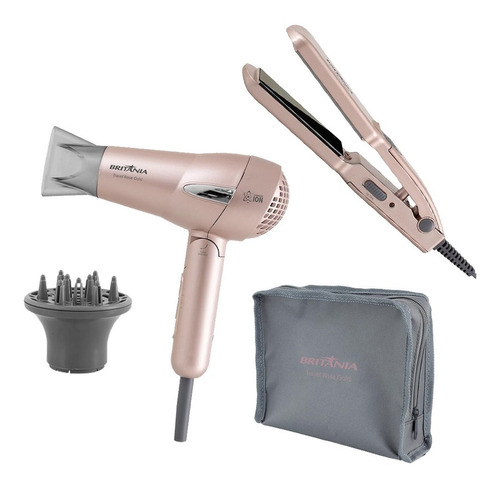 Kit Britânia Travel Rose Gold Secador + Prancha E Difusor