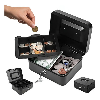 Caja Fuerte Chica Metálica Monedas Billetes Documentos Llave Color Negro | MercadoLibre