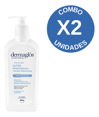 Dermaglos Pack X 2 Crema Hidratante Acido Hialuronico X 300g