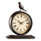 Reloj De Mesa Antiguo Con Diseno De Pajaros.