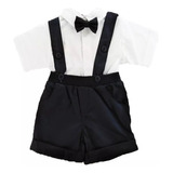 Conjunto Bautizo Para Bebe Con Tirantes Corbatín Azul Oscuro