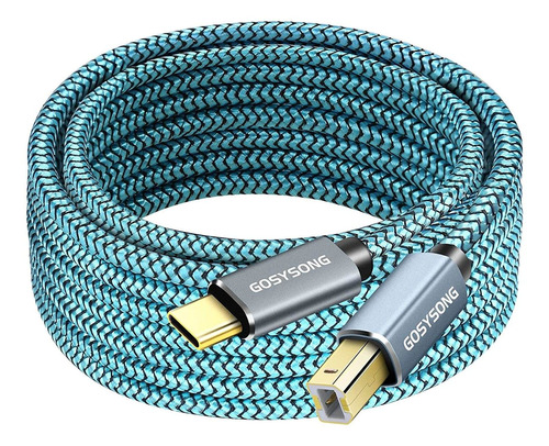 Cable Para Impresora Trenzado Usb-c A Usb-b 5 Metros