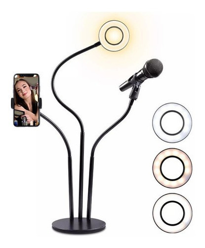 Soporte Fijo Flexible Aro Luz Selfie Fotografia Celular Mic