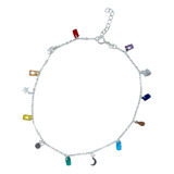 Tobillera Cristales Swarovski Colores 7 Chakras Plata 925 