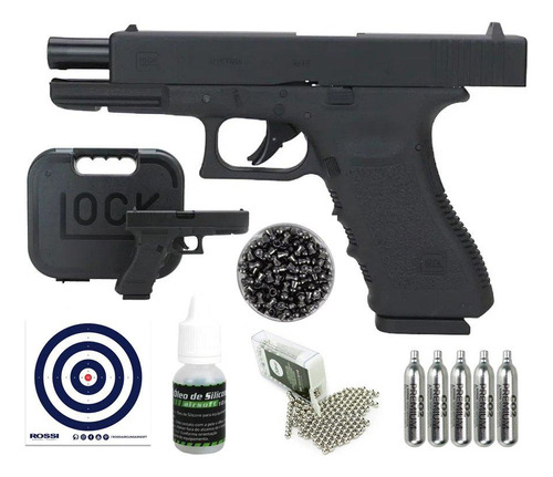 Pistola Pressão Co2 Glock G17 4.5 Chumbinho E Bbs + Kit Pro