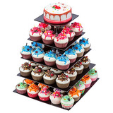 Sinoacrylic 5 Niveles Elegante Cuadrado Negro Cupcake Stand