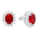  Aros Plata 925 Zircon Ovalado Rojo Mujer Regalo