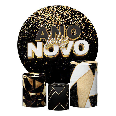 Kit Trio Capas Cilindro P M G Tema Ano Novo + Painel Redondo