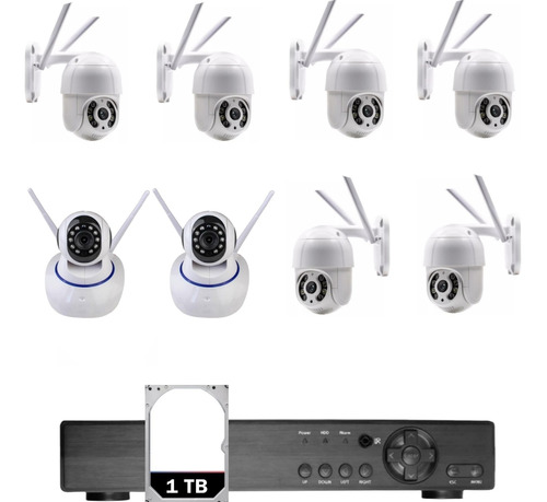 Kit 6 Cameras Ip Externa+2 Interna Wifi 360º Nvr 4ch Hd 1tb