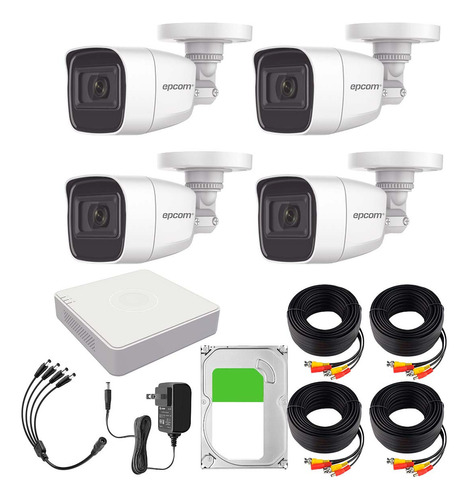 Epcom Kit Camaras De Seguridad De Video Vigilancia Metalicas Con Microfono Integrado Modelo B8-mic-plus+2tb 2mp Con Disco Duro 2tb Cctv Cámaras Bala Con Audio Por Coaxitron Turbohd 1080p Lite