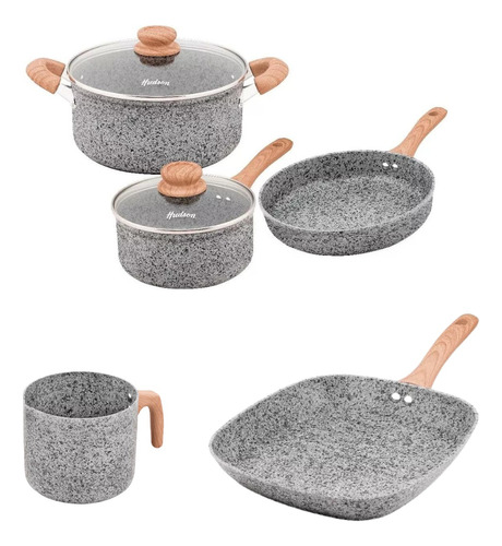 Set De Olla Cacerola Jarro Hudson Inducción Granito Stone 