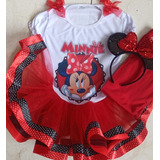 Conjunto Vestido Tutú Minnie Mouse Rojo Cumpleaños
