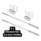 Set 2 Barras Olimpicas 2.2 Mts 700lbs Crossfit Gym Con Grips