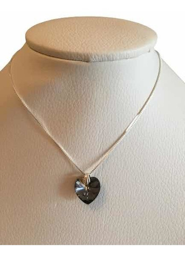 Conjunto Cadena Y Dije De Plata Con Corazón Swarov De 14 Mm