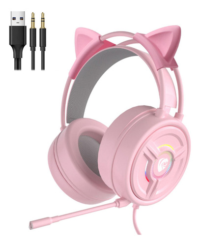 Auriculares Para Juegos De 3,5 Mm Con Oreja De Gato Rosa