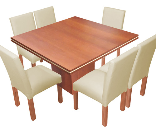 Juego Mesa Comedor Cuadrada Tr 130x130 + 6 Sillas Ecocuero