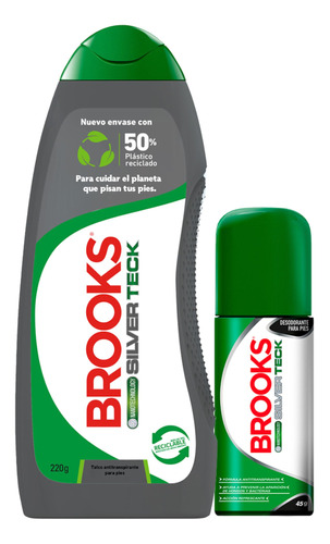 Pack Talco Brooks Silver Teck 220 Grs + Spray 45 Ml