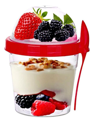 Vaso Para Yogurt Cereales Y Frutas Titiz + Cuchara Color Rojo