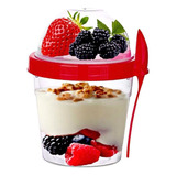 Vaso Para Yogurt Cereales Y Frutas Titiz + Cuchara Color Rojo