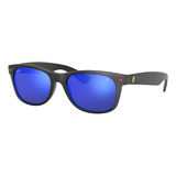 Anteojos De Sol Ray-ban New Wayfarer Scuderia Ferrari Collection Standard Con Marco De Nailon Color Matte Black, Lente Blue Espejada, Varilla Matte Black De Nailon - Rb2132m