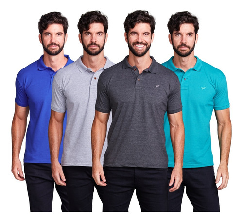 Kit 4 Camisas Gola Polo Masculina Blusa Slim Atacado Piquet