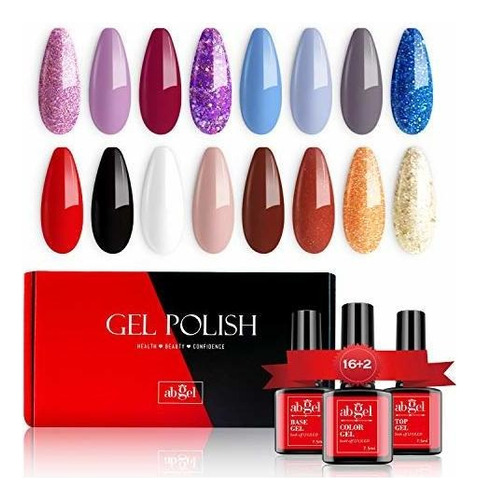 Esmalte De Uñas - Ab Gel 18 Pcs Gel Nail Polish Kit, 16 