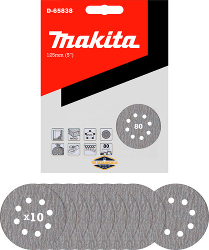 10 Discos Lija Velcro 125mm (5'') Grano 80 Makita D-65838