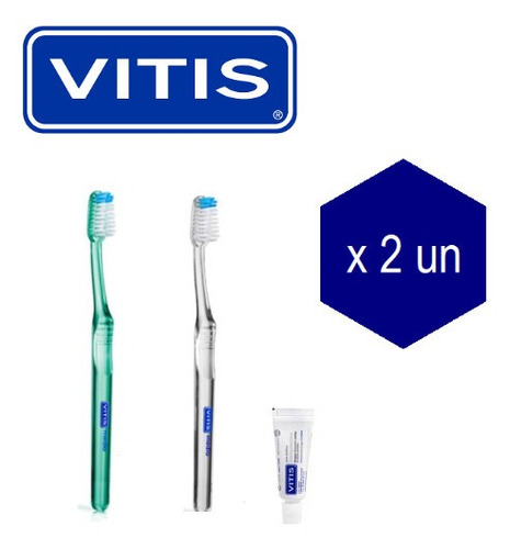 Cepillo De Dientes Vitis Medio + Pasta 15ml Pack X2 Unidades