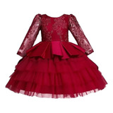 Vestido Niña Rojo Manga Larga Con Cintillo Fiesta Gala Paje