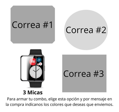 Pack 3 Correas Para Huawei Watch Fit Colores Lisos + Micas