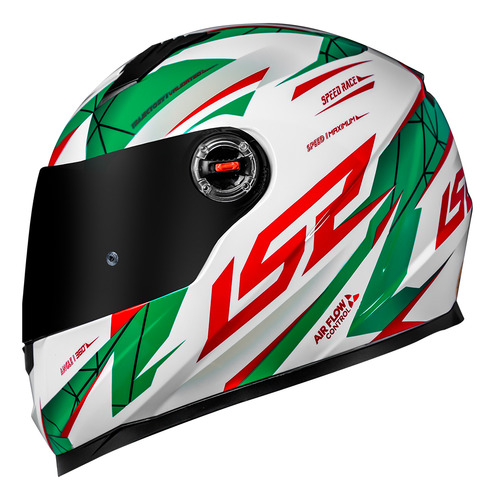 Capacete Fechado Moto Ls2 Ff358 Draze Branco E Verde