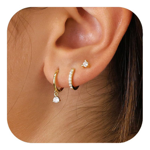 Aretes De Oro Para Mujer, Juego De Aretes De Aro Pequeños .