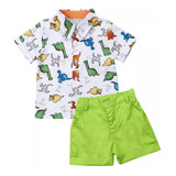 Conjunto Niño Camisa Dinosaurios Bermuda Verde Moda Temática