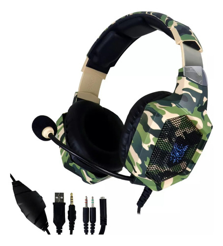 Auriculares Gamer Onikuma K8 De Color Verde Camuflaje Con Le