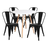 Set Comedor Mesa Redonda Eames + 4 Sillas Tolix Negras