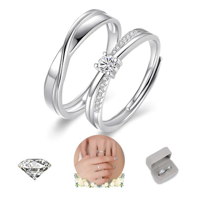 2 Anillos De Pareja Plata 925 Compromiso Promesa Ajustable GOOLUU | MercadoLibre
