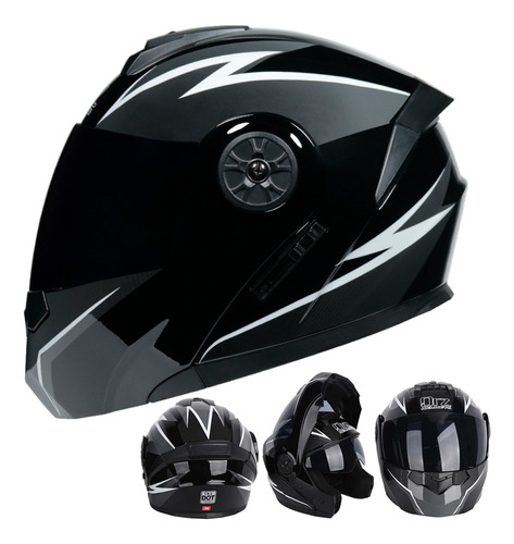 Casco Moto Abatible Con Certificación Negro + Blanco