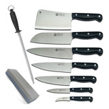 Set X 7 Cuchilla Boker Arbolito Hachuela Santoku Torneador Oficio Gourmet Pom Inoxplus 440 