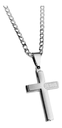 Pingente Crucifixo Jesus + Corrente 3mm 70cm Aço Inoxidável