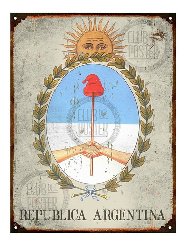 Cartel De Chapa Vintage Escudo Republica Argentina 20x28cm