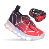 Tenis De Led Luz Calce Facil Aranha Infantil Masculino Pc