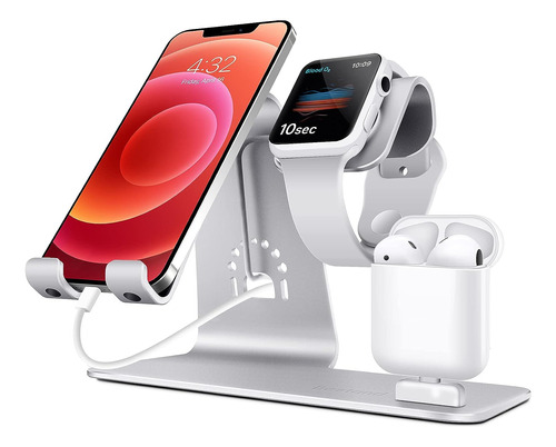 Soporte 3 En 1 Para Celular + Apple Watch - Plateado