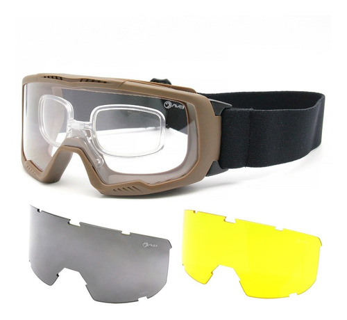 Óculos Goggle Proteção Balística 3 Lentes Anti-embaçamento Avb T7347