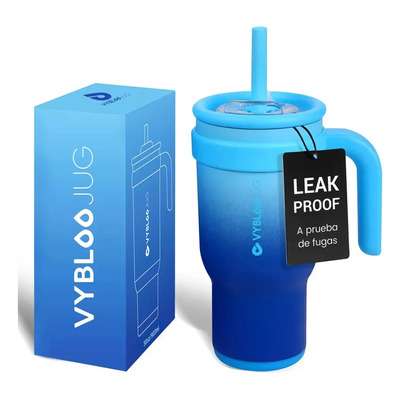 Vaso termo de acero inoxidable con cepillo y popote 30oz calor Fizz Azul | Envío gratis