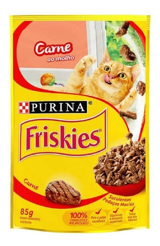 Alimento Friskies Pet Ao Molho Para Gato Adulto Sabor Carne Em Saco De 85g